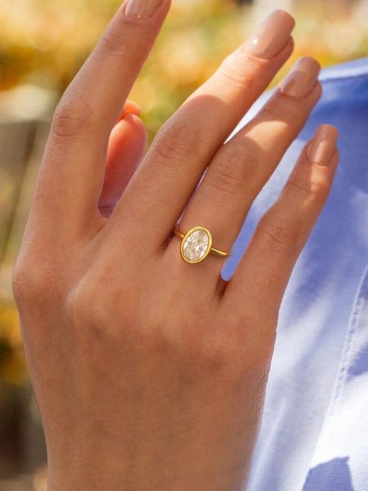 925 Sterling Silver Zircon Fashionable Delicate Simple Oval Ring For Women Engagement Wedding Luxury High Quality Fine Jewelry