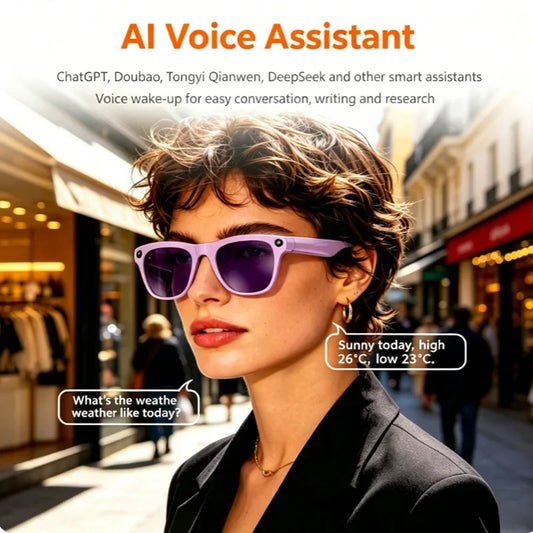 Smart Glasses 8K HD AI Photography Recording Intelligent Object Recognition 290mAh Battery Bluetooth Voice Assistant Unisex