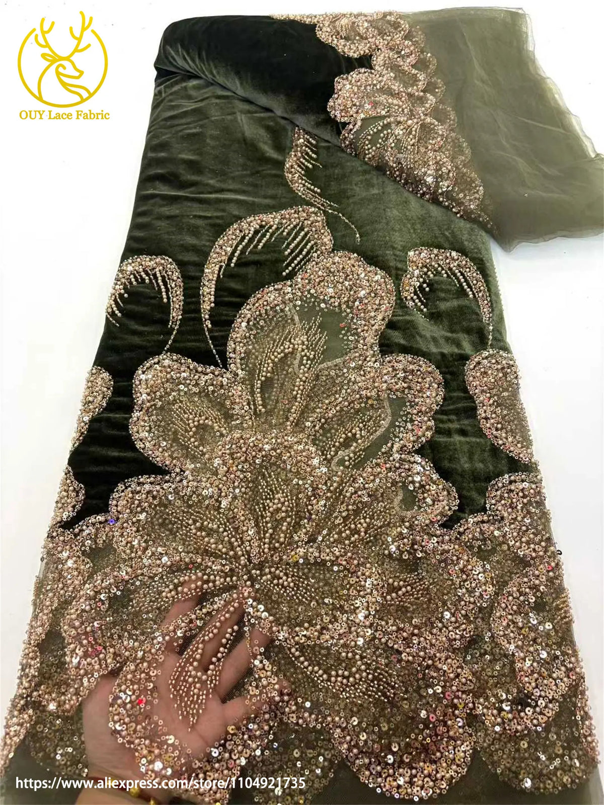 Luxury African Velvet Gold Beaded Sequins Lace Fabric 5 Yards Wine Red Groom Embroidery French Tulle Lace For Women Party Dress
