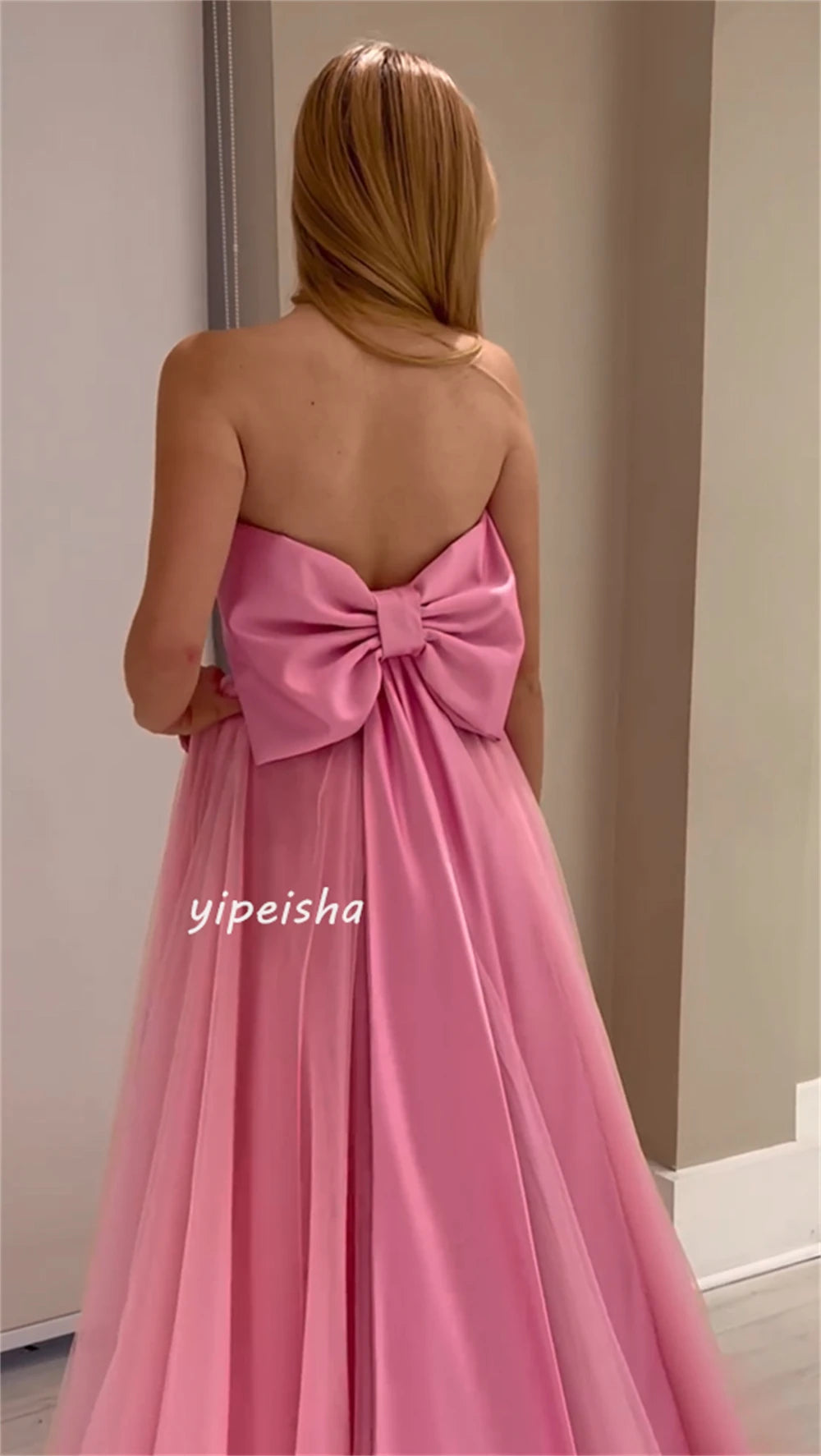 Customized Net Draped Sash Bow Graduation A-line Strapless Bespoke Occasion Gown Long Dresses