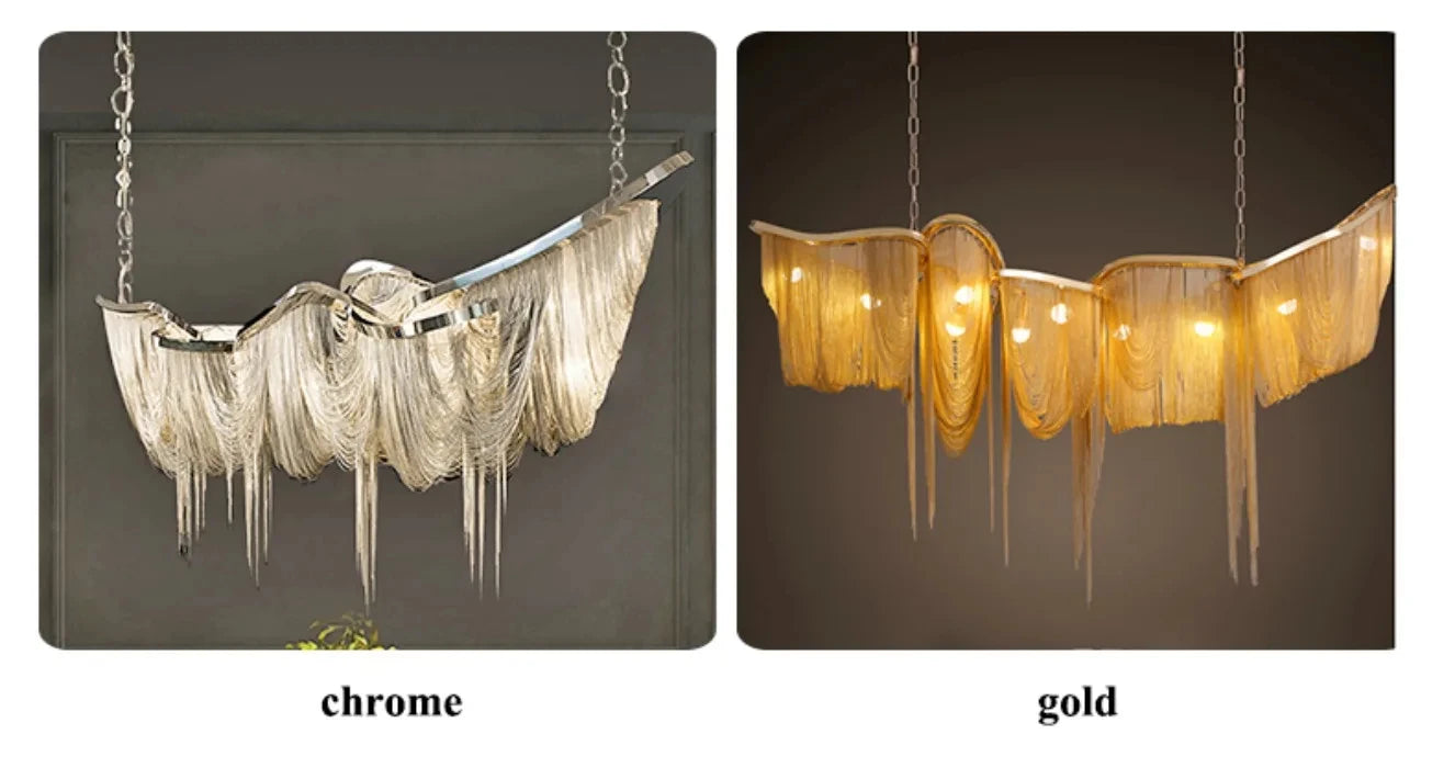 Italian Luxury Gold Tassel Chandeliers Designer Lighting Living Dining Room Decor Aluminum LED Pendant Lamp Villa Hanging Lights