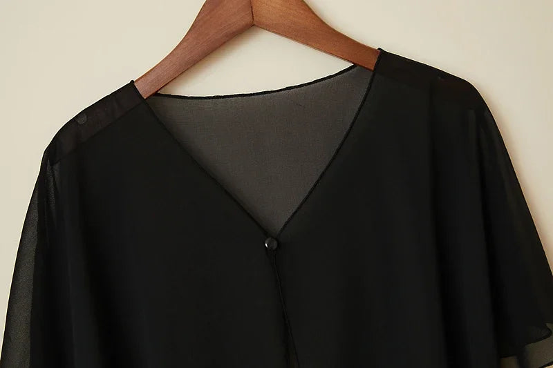Korean Women Sunscreen Clothing Summer Thin Transparent Short Jacket Neck Guard Cloak Sun Shawl Solid Chiffon Cardigan Scarf R28