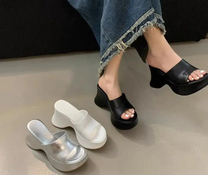 Summer Women's Slippers Fashion Platform Sandals Luxury Leather Casual Slippers High-heele Slippers for Women Open Toe Sandalias