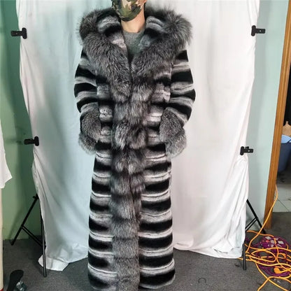 Women Rabbit Fur Jackets Real Rex Rabbit Fur Coat Women's Long Coat High Quality Winter Warm Natural Fur Party Jackets