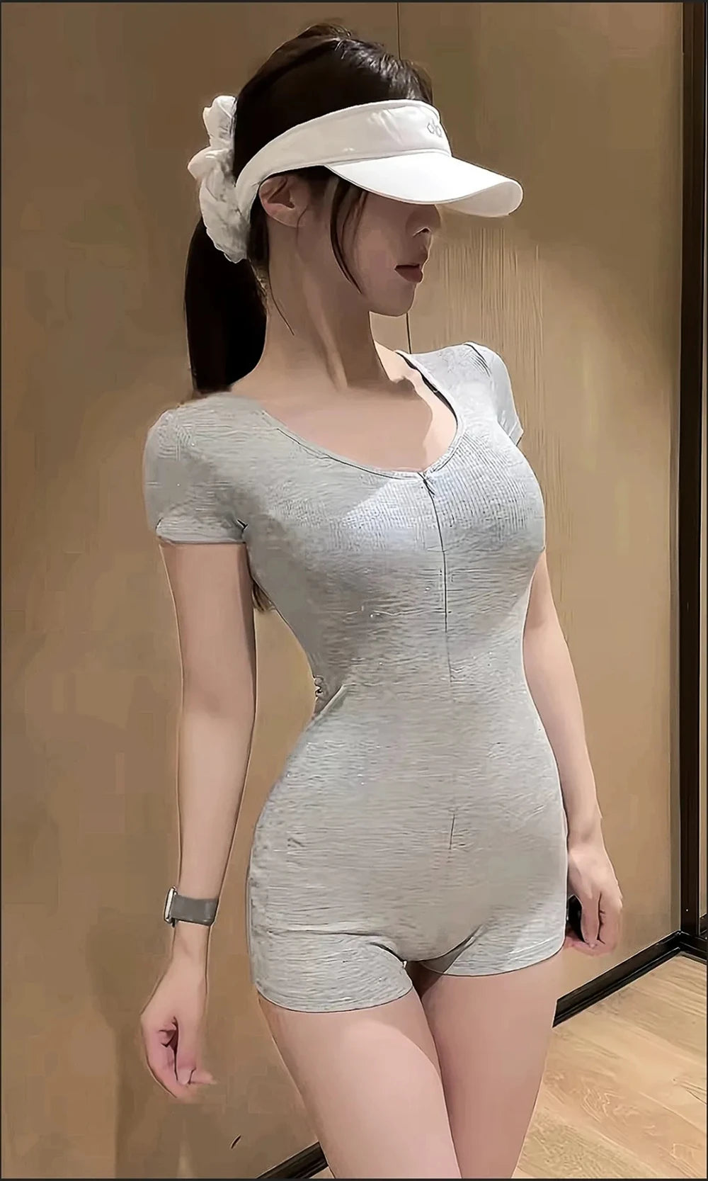 Womens Playsuits Yoga Low Neck Slim Fit Short Sleeve Jumpsuits Stretch One Piece Romper Sexy Fitness Female Sportwears Zipper
