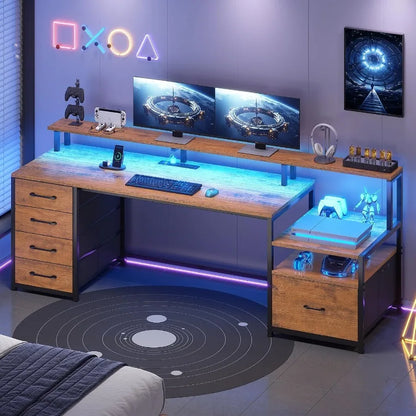 66'' Computer Desk with 5 Drawer, Power Outlet for Home Office