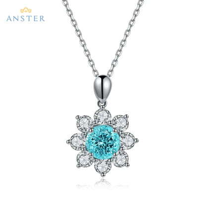 Women Diamonds Pendant Necklaces Charms 925 Silver Lab Paraiba Jewelry