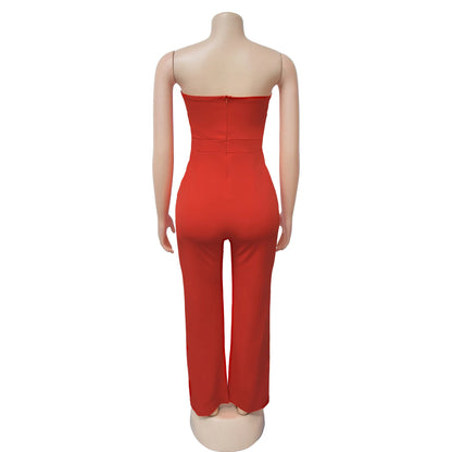 Sexy Backless Strapless Jumpsuit Summer Women Fashion Solid Button Sleeveless Slim Fit Wrap Hip Jumpsuits Elegant Office Romper