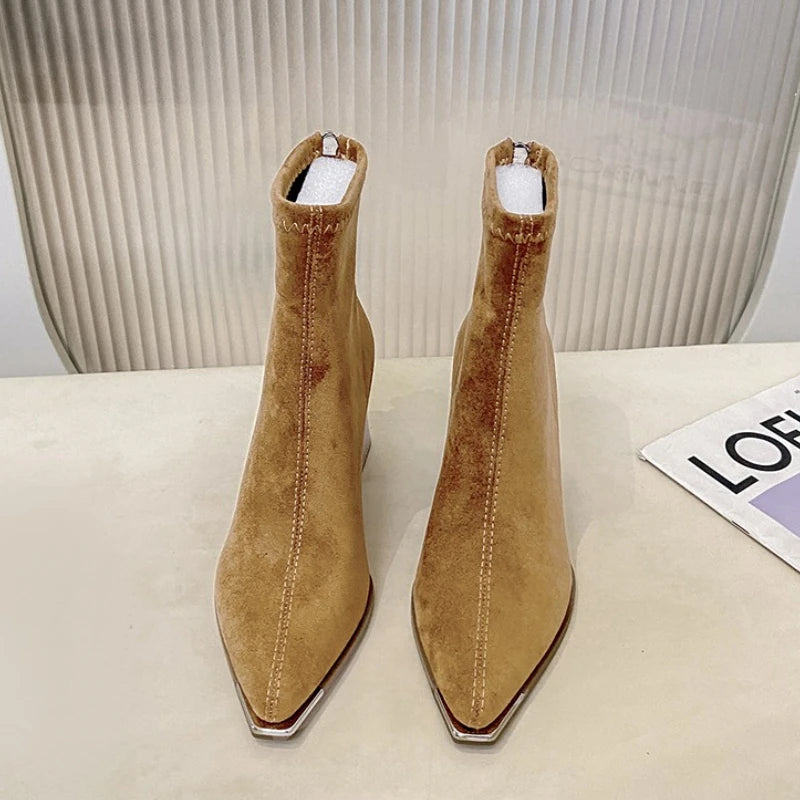 Winter Women Thick Heel Ankle Boots Fashion Pointed Toe Mordern Short Booties Street Style Party Stripper Female Shoes