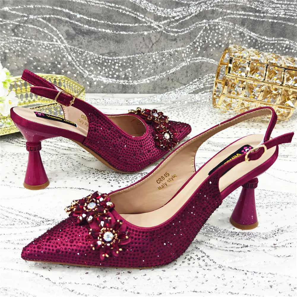 New Fashion Pointed Toe Shoes Heels Elegant Italian Woman Wedding for Party Shoes Women Party Pumps Decorated with Rhinestone