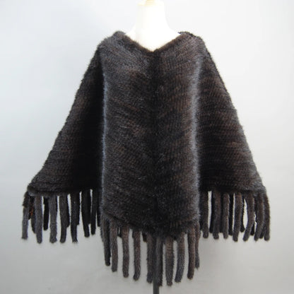 2025 New Fashion Genuine Mink Fur Shawl With Hood Winter Mink Fur Jacket Knitted Real Mink Fur Poncho For Women Natural Fur Wrap