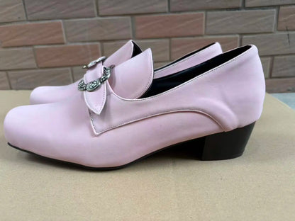 Vintage Medieval Renaissance Frock Shoes Unisex Block Heels With Buckle Boot Halloween Cosplay Costume Party Historical Footwear