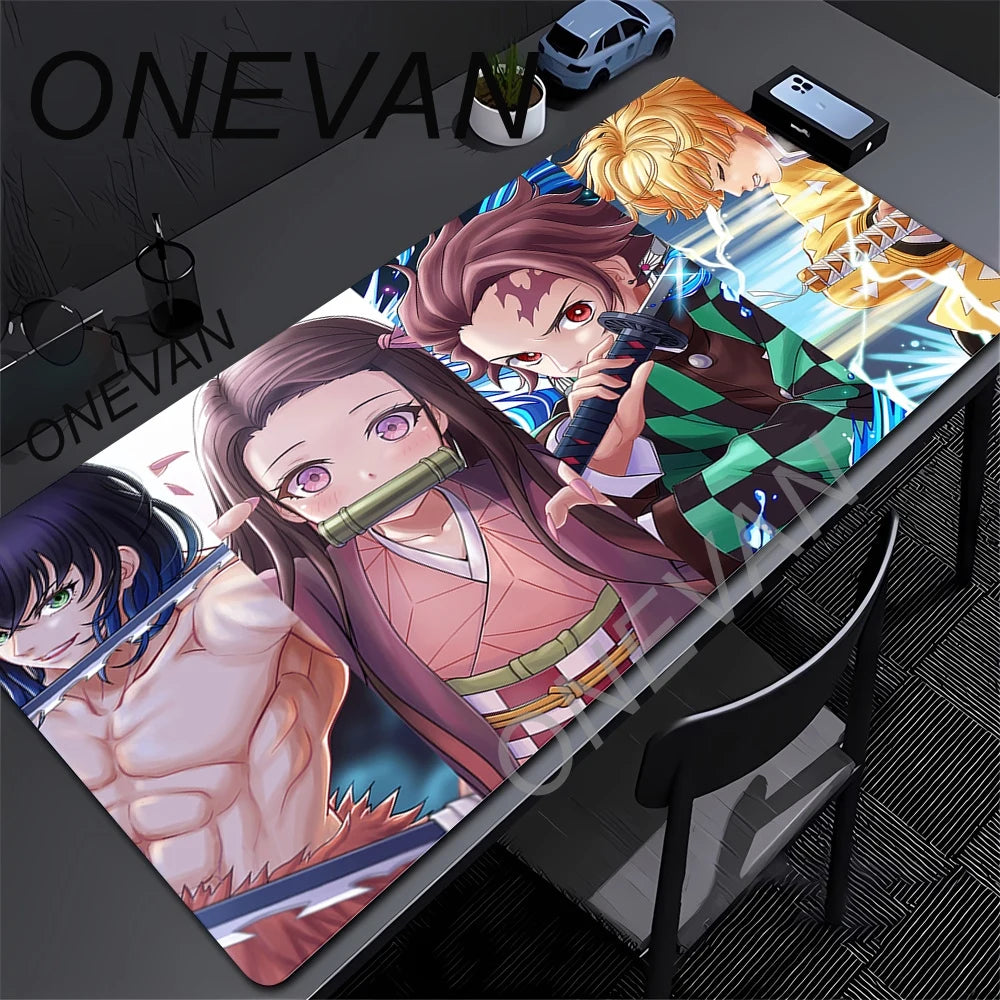 Large Mouse Pad Demon Slayer Nezuko Cute Anime Mousepads Kawaii Table Mats Office Accessories Deskmat Rubbe Lockedge Mouse Mat
