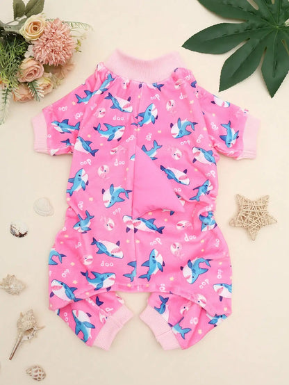 1pc Three-Dimensional Shark Fins Dog Clothes Cute Shark Print Pet Four-Legged Clothes For Dogs Autumn And Winter Warm Jumpsuits
