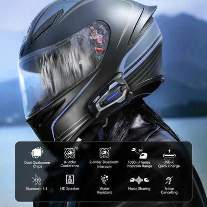 NEW-LEXIN G10 Motorcycle Helmet Intercom,8 riders Dual Qualcomm Bluetooth 5.1 intercom,Parallel Audio- intercom and stream music
