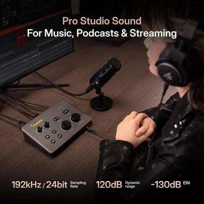 MAONO P2 Hybrid USB Audio Interface Mixers Dual XLR for PC Phone iPad Guitar 56dB Gain Loopback for Podcast Streaming Recording