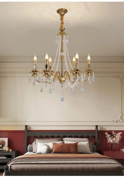 American Luxury Candle E14 Chandelier Living Room Lustre Crystal Hanging Lamp Copper Suspend Lamp Led Luminarias Decor Lamparas