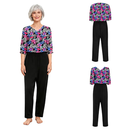 Women's Elderly Anti-Strip Adaptive Jumpsuit Back Legs Zip Long Sleeve Long Pants Nursing Rompers for Special Needs Disabilities