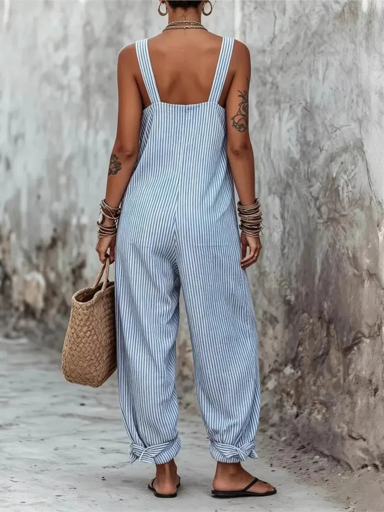 Women's Sleeveless Striped Loose Casual Jumpsuit New Spring And Summer Fashion Elegant Office Holiday Party Casual Jumpsuits