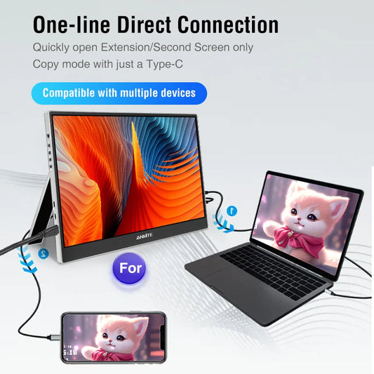Anmite 15.6 Inch Touch Portable Monitor Optional Non-Touch 1080P 1920*1080 HDR IPS Extended Screen, Type-C One Cable HDMI External Display Ultra Thin Lightweight Travel Secondary Screen For Office Laptop PC Phone MacBook