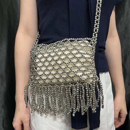 New European and American retro tassel handmade bead woven bag, niche, simple, versatile, single shoulder crossbody bag