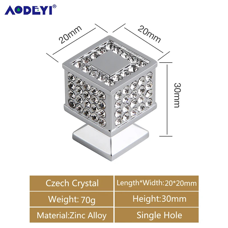 Crystal Drawer Pull Handles Diamond Sliver Wine Wardrobe Decotation Furniture Dresser Kitchen Cupboard Cabinet Knobs Gold Chrome