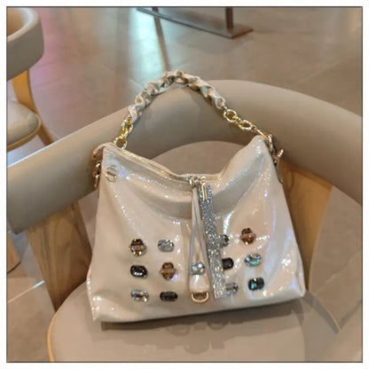 2026 New Fashion Diamonds Women Handbags Genuine Leather Tote Bag Large Capacity Work Commute Leisure Versatile Shoulder Bags