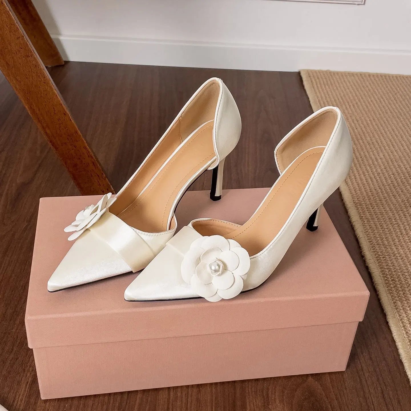 Two Piece High Heel Women's Shoes with Silk Satin Flower Decoration Women's High Heel Sandals Luxury Designer Women's Shoes