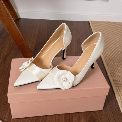 Two Piece High Heel Women's Shoes with Silk Satin Flower Decoration Women's High Heel Sandals Luxury Designer Women's Shoes