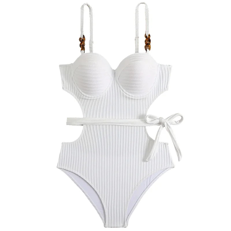2026 Solid Color Wavy Fabric Bikini Set Cover Up Swimsuit For Women Push Up Ruffle One Pieces Swimwear Beach Bathing Suits