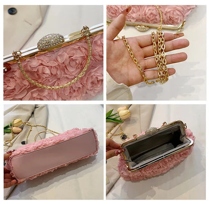 Luxury Satin Floral Bride Party Evening Clutch Bag Women Wedding Purses and Handbags Small Shoulder Chain Bag Designer Bag