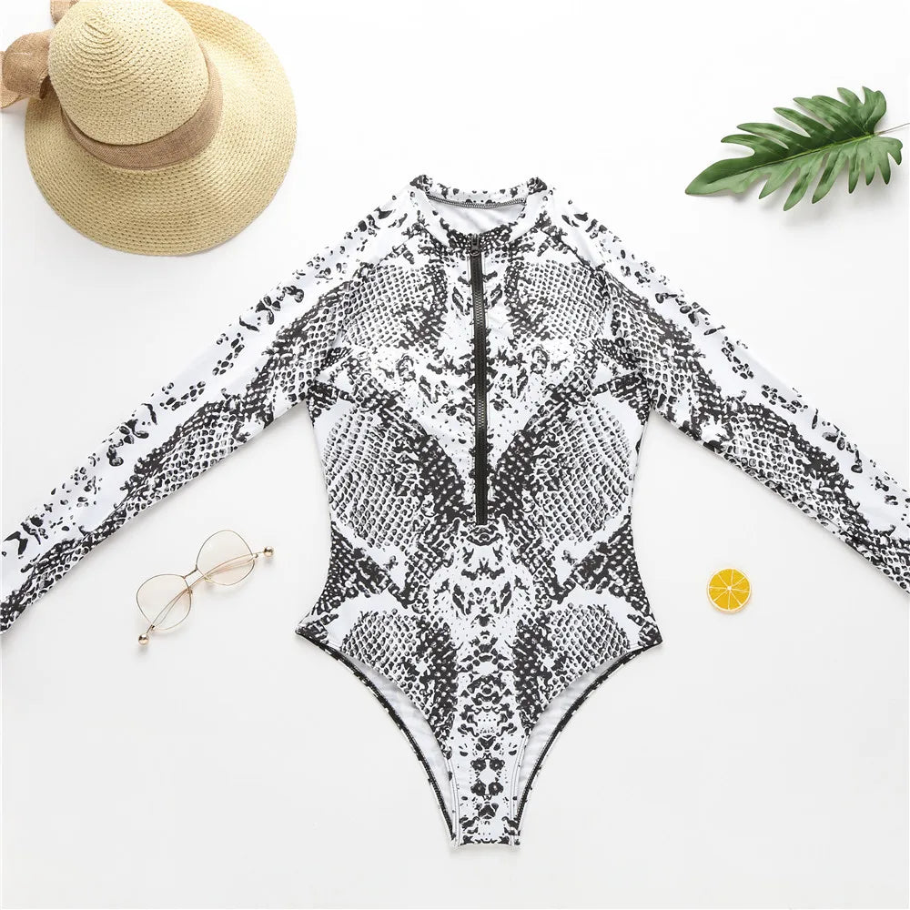 2026 Surfing Sport Swimsuit Long Sleeves Women One Piece Swimsuit  Swimwear Solid Monokini Bathing Suit Tropical Bodysuit Female