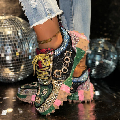 Fashion Casual Shoes Rhinestone Shoes Women Luxury Sneakser Diamond Breathable  Designers Casual Platform Non Slip Running Shoes