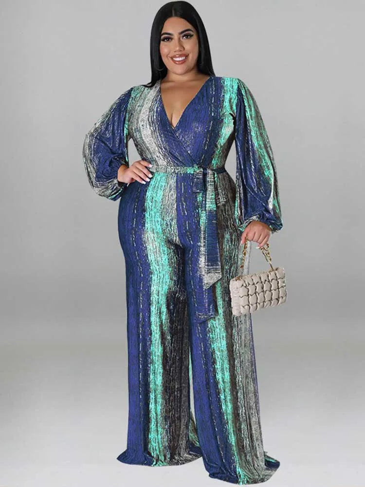 One Piece Outfit Women Jumpsuit 4xl Elegant Woman Jumpsuits V Neck Sexy Trousers Female Clothes Full-length Jumpsuit Plus Size