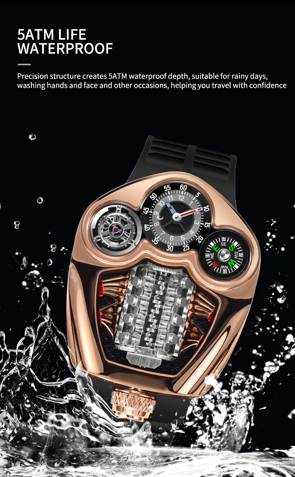 PINDU Design Men's Watch Top Brand Luxury Business Watch Men's Compass Waterproof Quartz Wristwatches Silicone Strap P6658