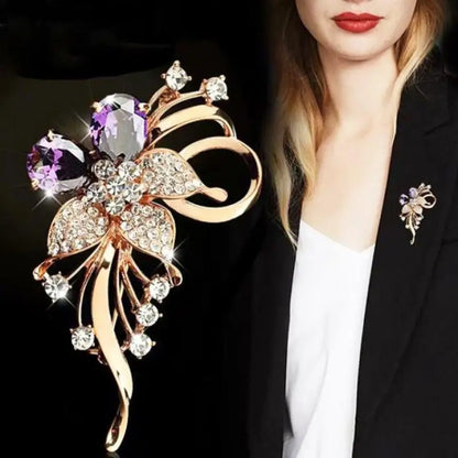 Luxury Temperament Zircon Flower Brooches For Women Girls Fashion Versatile Shiny Corsage Wedding Clothing Accessories Gifts