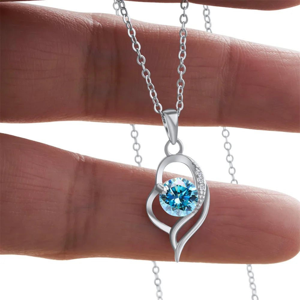 Butterflykiss 925 Sterling Silver Open Heart Pendant Necklace D VVS1 Round Cut Moissanite Love Charm Necklace For Women