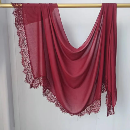 2026 New Rayon Cotton Modal Hijab Scarf Lace Splicing Turban Breathable Women Shawl Cotton Plain Scarf Headscarf Women Hijabs