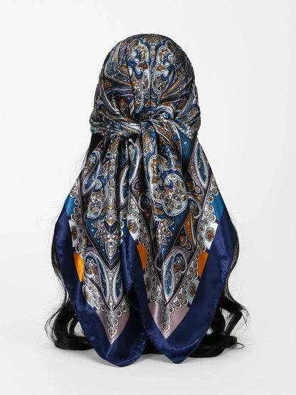 Women's Elegant Floral Print Satin Scarf, New Style Fashionable Soft Comfortable Shawl，Casual Versatile Headscarf