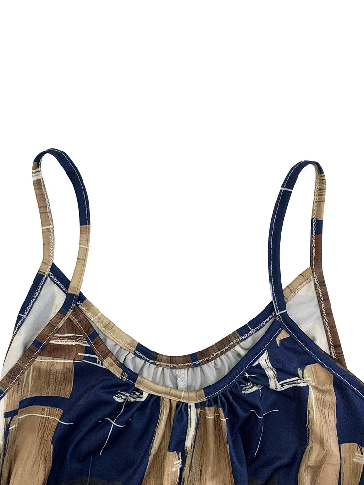 Women's Plaid Brush Print Spaghetti Strap Romper, V Neck Loose Short Jumpsuit With Side Pockets,Summer Daily Beach Outfits