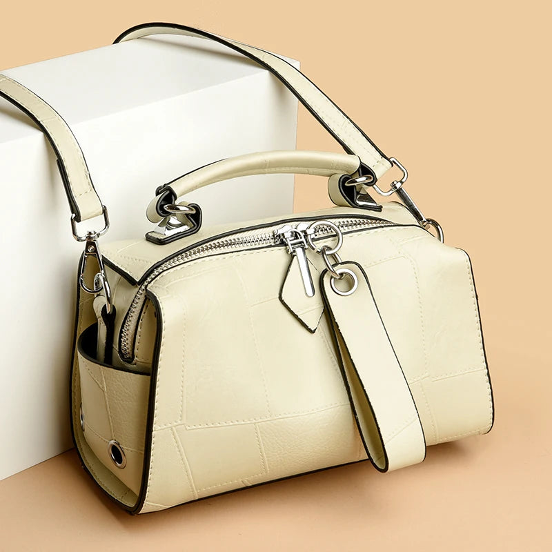 New Fashion Crossbody Bags Women's Genuine Leather Bag Simple Tote Bag Vintage Boston Handbag Luxury Design Female Shoulder Bags