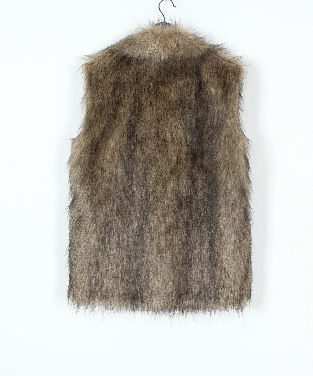 VigoCasey 2026 Autumn Winter Sleeveless Thick Faux Fur Vest Coat Woman Khaki Plush Warm Waistcoat Lady Casual Fluffy Vest Jacket