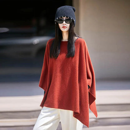 Autumn New 100% Merino Wool Shawl Pullover For Women Soft Solid Cashmere Knitwear Shawl Scarf Female Popular Sweater Grace Tops