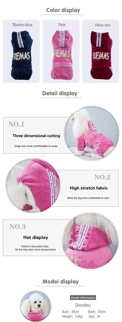 Luxury Velvet Dog Clothes,Dog Jumpsuit,Small Medium Dogs,Yorkie Puppy Costume,Hooded Coat,Tracksuit Overalls,Autumn,Winter