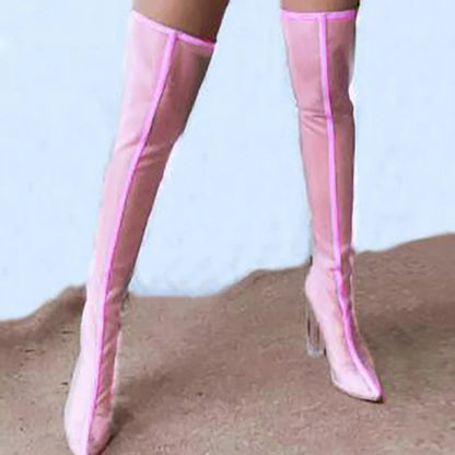 New Mesh Neon Green Sandal Boots Women Sexy Over The Knee Boots Pointed Toe High Heels Party Shoes Woman Thigh High Boots