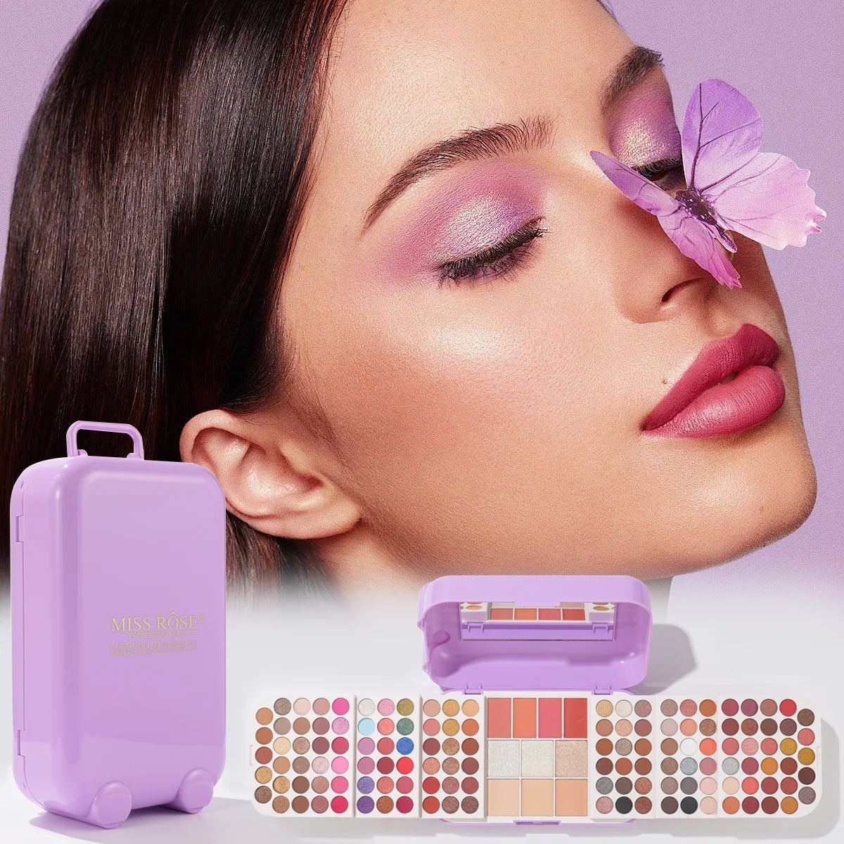 Miss Rose Makeup Travel Case Makeup Plate Eye Shadow Powder Blusher Set One High Gloss Powder Lasting Makeup With Mirror