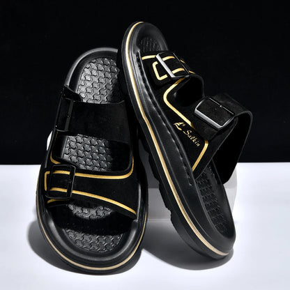 Leisure Men's Slides Outdoor Man Sandals Summer Outdoor Slippers with Adjustable Buckle Beach Shoes Vacation Wading Aqua Shoes