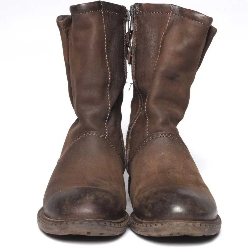 Fashion Men's Genuine Leather Motorcycle Boots Buckle Strap Top Quality Retro Mid-calf Western Slouch Boots Dress Shoes