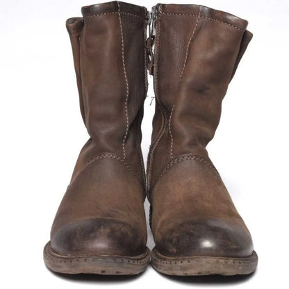 Fashion Men's Genuine Leather Motorcycle Boots Buckle Strap Top Quality Retro Mid-calf Western Slouch Boots Dress Shoes