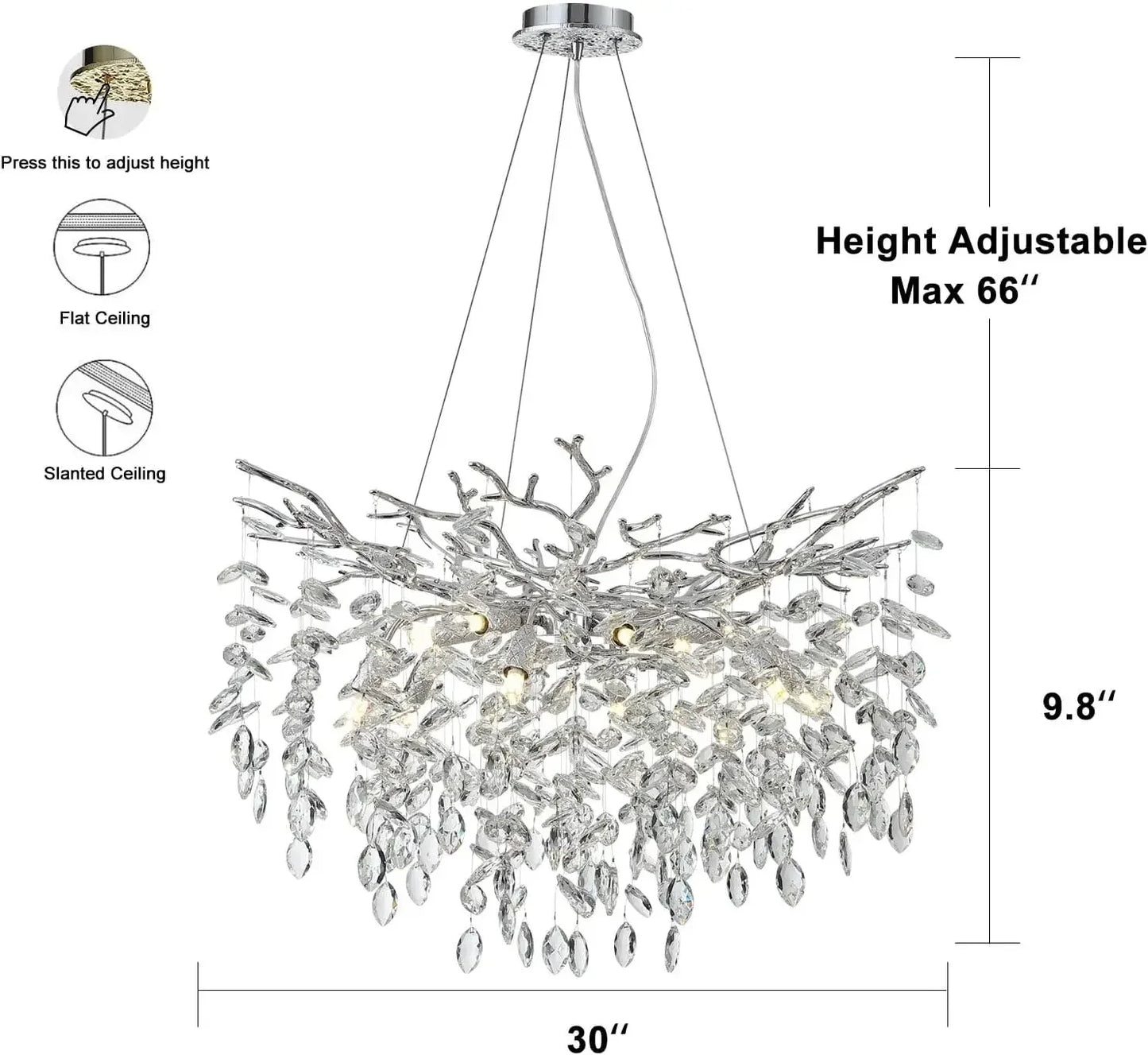 Modern Chrome Crystal Ceiling Chandelier Round Branch Crystal Chandeliers For Dining Living Room Bedroom Kitchen Fixture